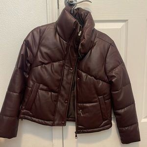 Faux leather brown puffer jacket